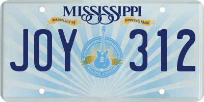 MS license plate JOY312