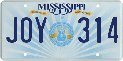 MS license plate JOY314