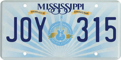MS license plate JOY315