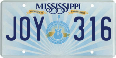 MS license plate JOY316