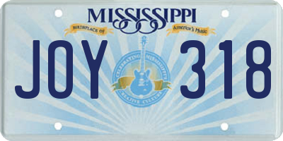 MS license plate JOY318