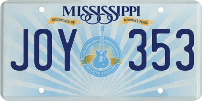 MS license plate JOY353