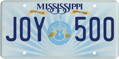 MS license plate JOY500