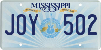 MS license plate JOY502