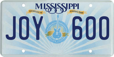 MS license plate JOY600