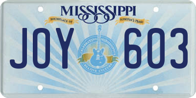 MS license plate JOY603