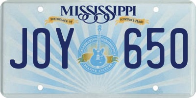 MS license plate JOY650