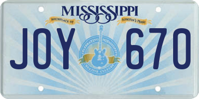 MS license plate JOY670