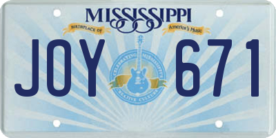 MS license plate JOY671