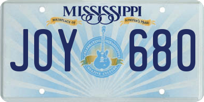 MS license plate JOY680
