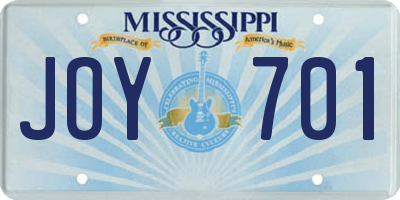 MS license plate JOY701