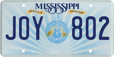 MS license plate JOY802
