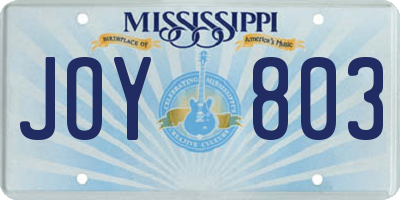 MS license plate JOY803