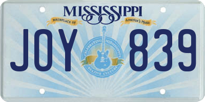 MS license plate JOY839