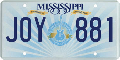 MS license plate JOY881