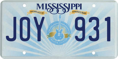 MS license plate JOY931