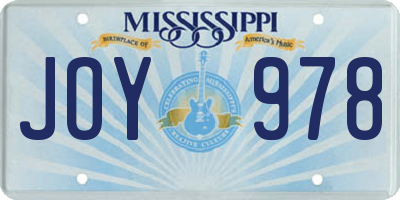 MS license plate JOY978