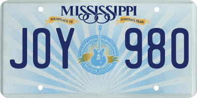 MS license plate JOY980