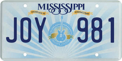 MS license plate JOY981