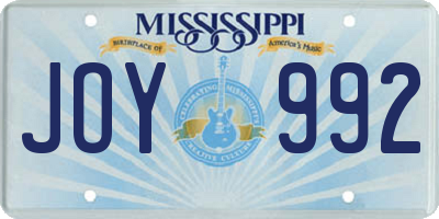 MS license plate JOY992