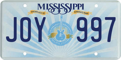 MS license plate JOY997