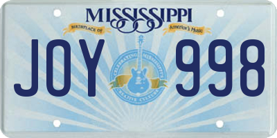 MS license plate JOY998
