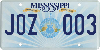 MS license plate JOZ003