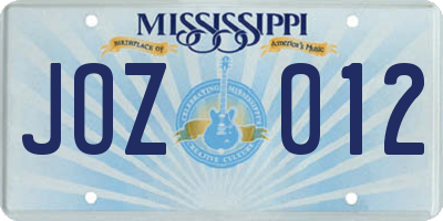 MS license plate JOZ012