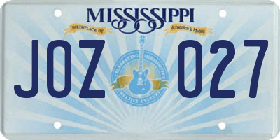MS license plate JOZ027