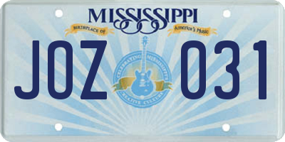 MS license plate JOZ031