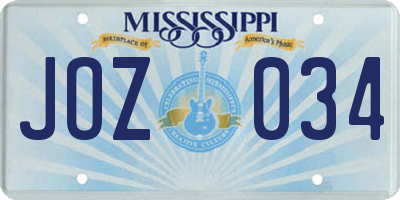 MS license plate JOZ034