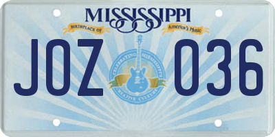 MS license plate JOZ036