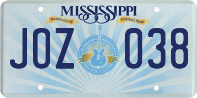 MS license plate JOZ038