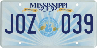 MS license plate JOZ039