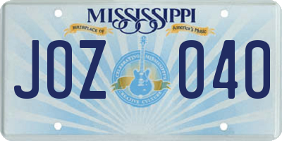 MS license plate JOZ040