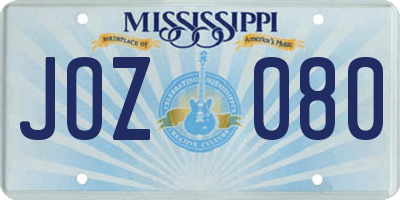 MS license plate JOZ080