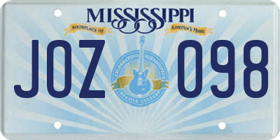 MS license plate JOZ098