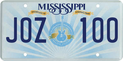 MS license plate JOZ100