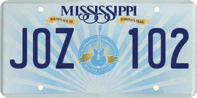 MS license plate JOZ102
