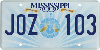 MS license plate JOZ103