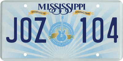 MS license plate JOZ104