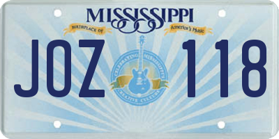 MS license plate JOZ118