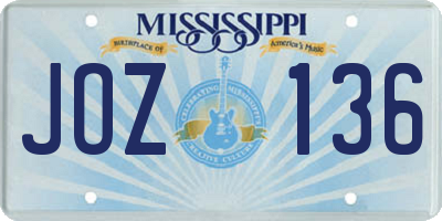 MS license plate JOZ136