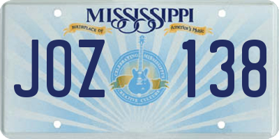MS license plate JOZ138