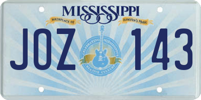 MS license plate JOZ143
