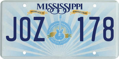 MS license plate JOZ178