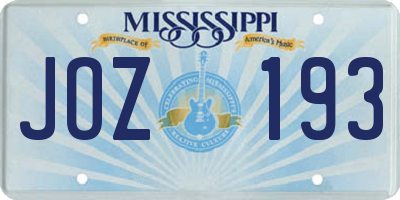 MS license plate JOZ193