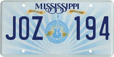 MS license plate JOZ194