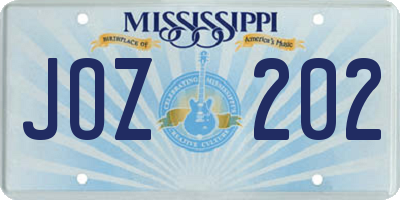 MS license plate JOZ202