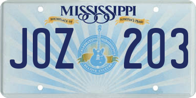 MS license plate JOZ203